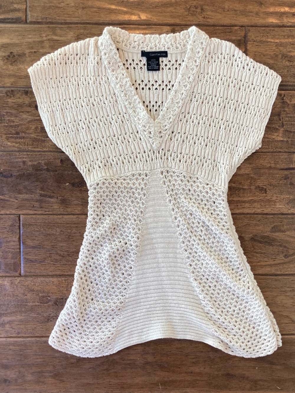 Calvin klein Beige Crochet Chunky Open Knit Mini Dress Womens Small